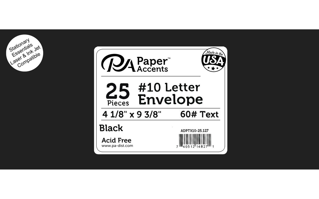 Envelope #10 Letter 25pc Black